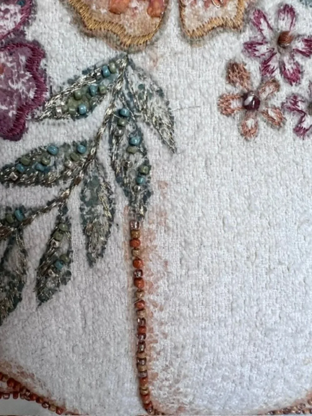 Vintage Embroidered and Beaded Pumpkin Throw Pillow / Fall / Thanksgiving Decor
